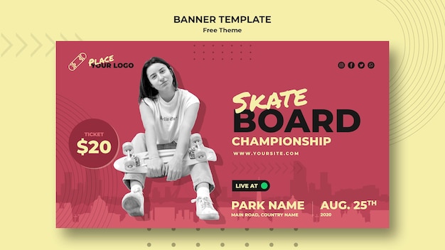 PSD grátis modelo de banner de conceito de skate