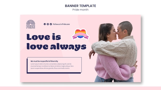 PSD grátis modelo de banner horizontal do mês do orgulho com pessoa lgbt