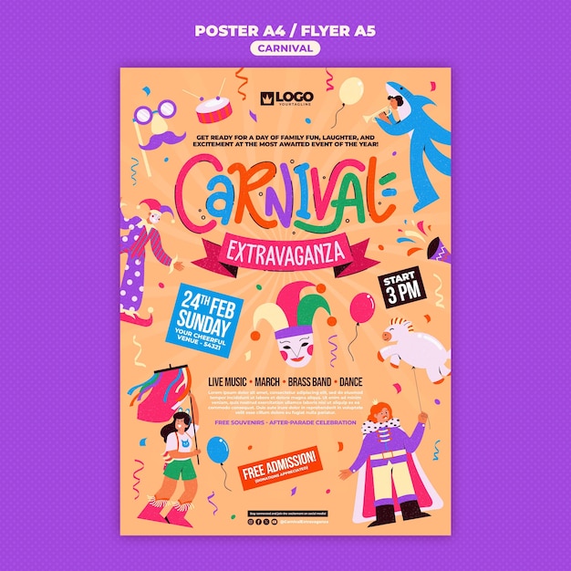 PSD grátis modelo de cartaz de celebração de carnaval