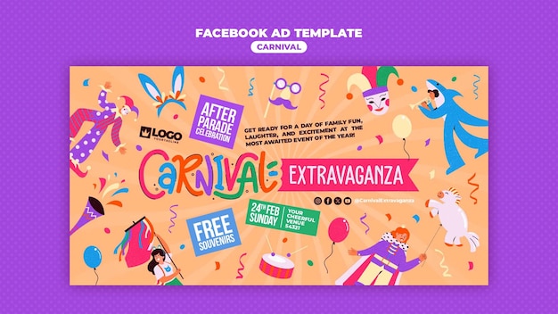 PSD grátis modelo de facebook de celebração de carnaval