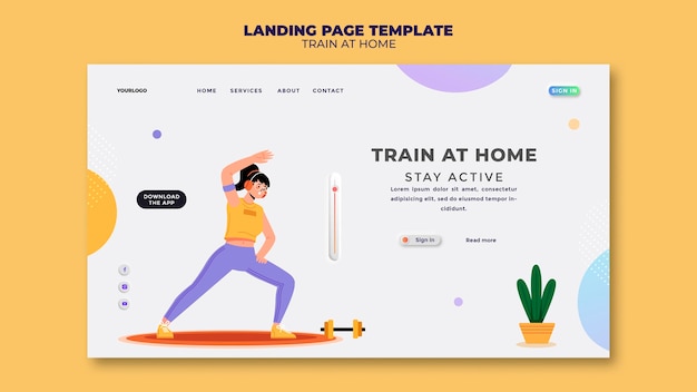PSD grátis modelo de página de destino para treinamento físico em casa