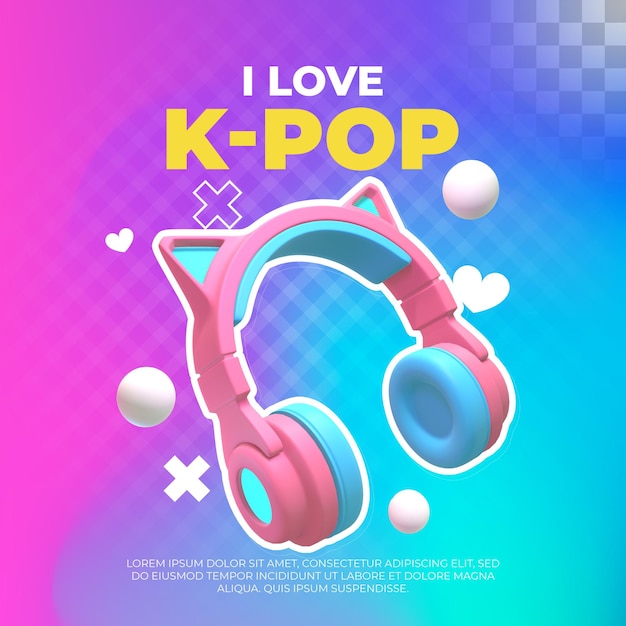 PSD grátis ouvir música k-pop. ilustração 3d