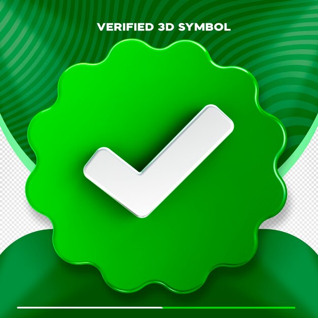 Símbolo 3D isolado mídia social verificação ícone verificado ok verde e branco