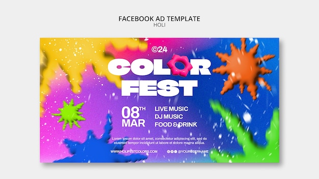 PSD grátis template de facebook para a celebração do festival de holi.