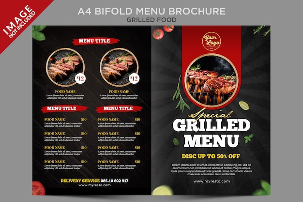 A4 Grilled Food Bifold Menu Brochure Series