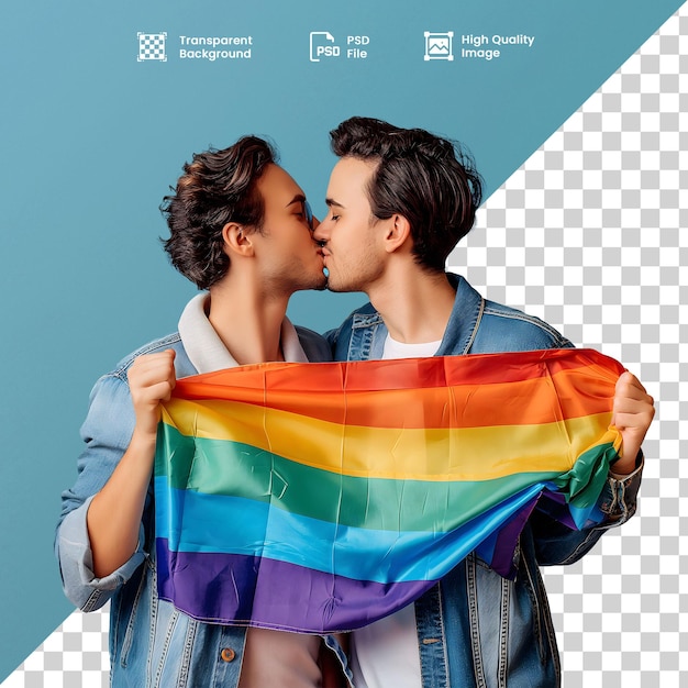 PSD casal de homens se beijando com bandeira do arcoris amor lgbt homens casal beijando-se com arco-íris