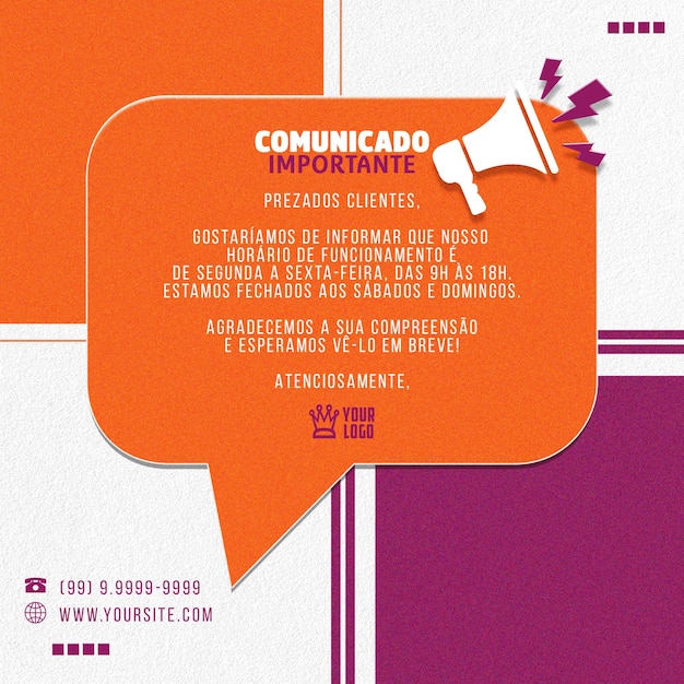 COMUNICADO IMPORTANTE COMPOSIÇÃO DE MODELO DE MÍDIA SOCIAL