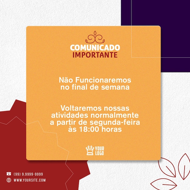 COMUNICADO IMPORTANTE MÍDIA SOCIAL