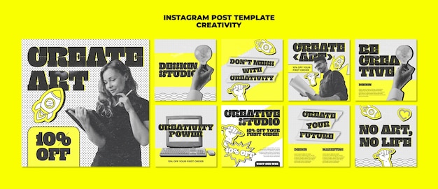 PSD conceito de criatividade de design plano postagens no instagram