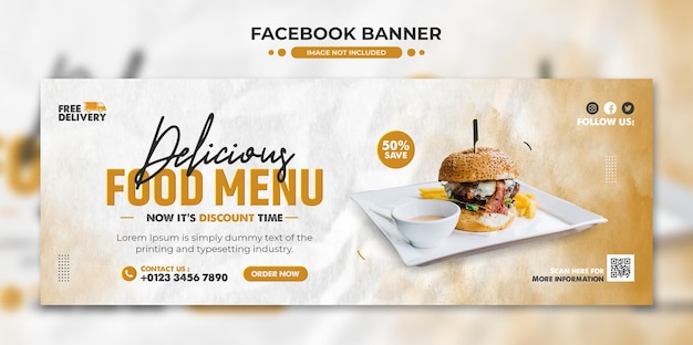 PSD delicioso hambúrguer e menu de comida, capa do facebook e modelo de banner da web