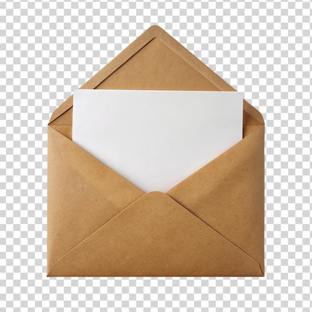 PSD envelope castanho com cartão em branco isolado sobre fundo transparente