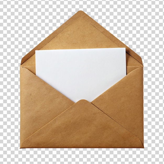 PSD envelope castanho com cartão em branco isolado sobre fundo transparente