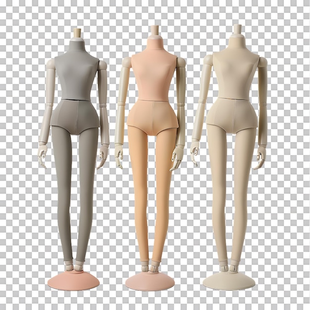 PSD manequins femininos realizados em três cores em fundo transparente gerado por ai