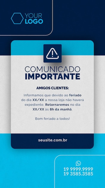 PSD modelo de feed de mídia social anúncio importante fundo azul