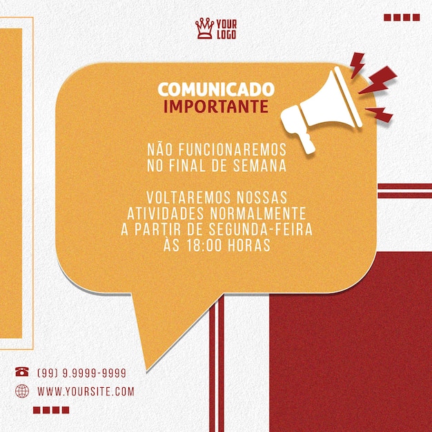 modelo de postagem de mídia social COMUNICADO IMPORTANTE