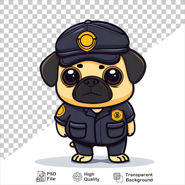 PSD personagem de cão policial em estilo de desenho animado em fundo transparente