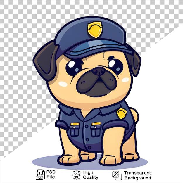 PSD personagem de cão policial em estilo de desenho animado em fundo transparente