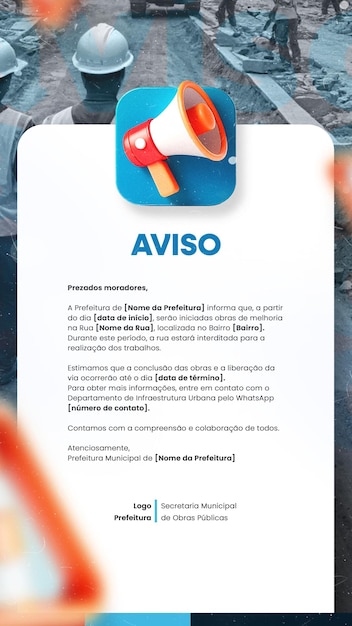 PSD prefeitura comunicado aviso informe importante anúncio aviso social media flyer psd editavel