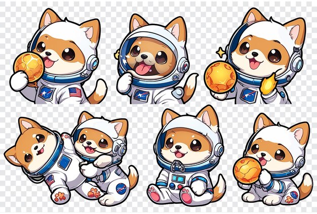 PSD um cão corgi de desenho animado vestindo um fato espacial e segurando uma estrela