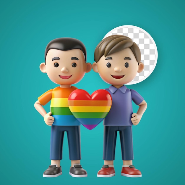 PSD um casal lgbt colorido em ilustração 3d com fundo transparente