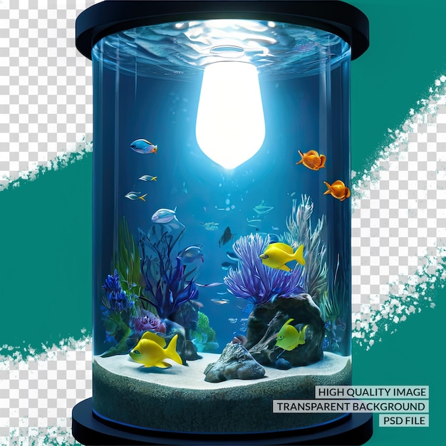 PSD um tanque de peixes com um fundo azul e um peixe nele