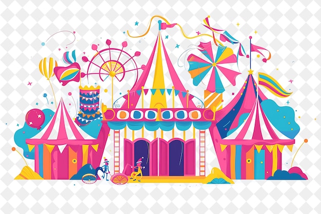 PSD uma ilustração de desenho animado de uma tenda de circo com um cavalo e as palavras "o circo" citadas nele