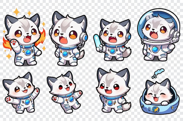 PSD uma série de gatos de desenho animado em trajes espaciais