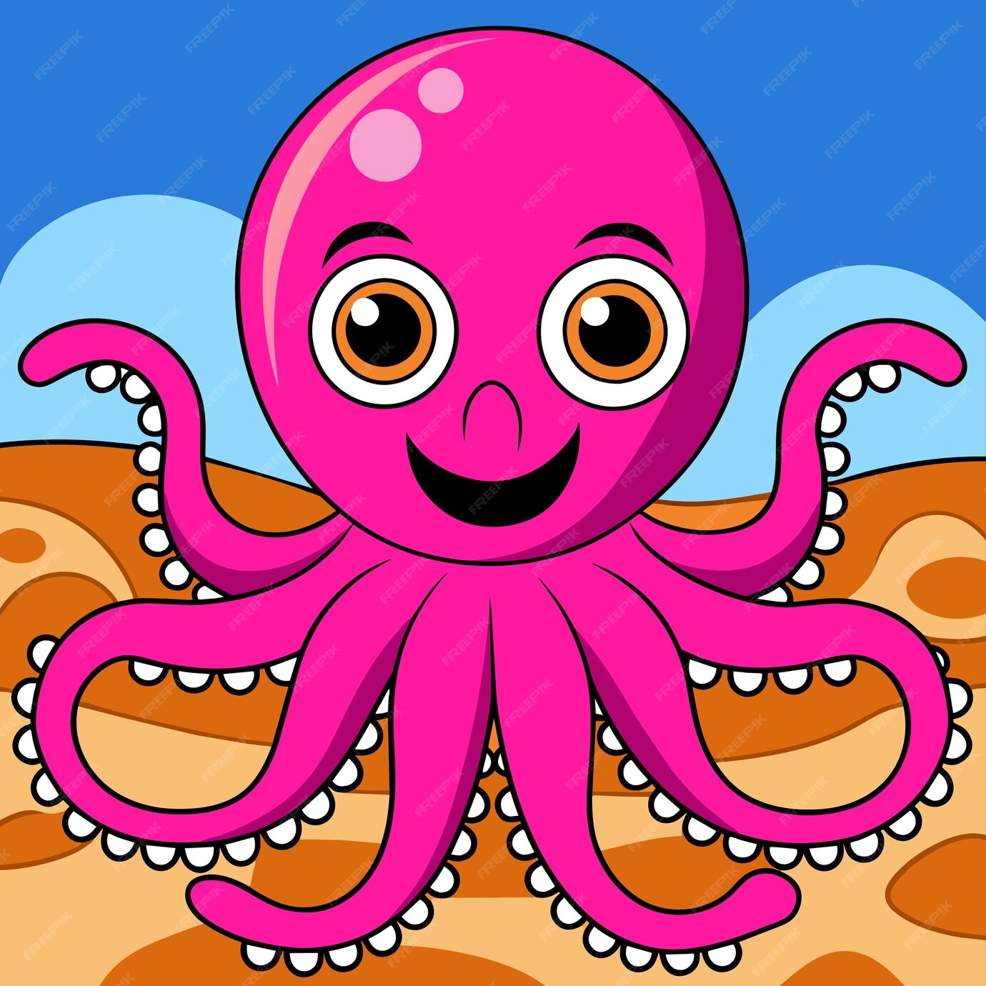 Lindo pulpo de mar dibujado a mano plano elegante mascota de dibujos ... image.