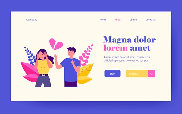 Casal desolado se separando. Salientou o homem chateado e a mulher chorando, separando a ilustração vetorial plana. Rompimento, conceito de relacionamento infeliz para banner, design de site ou página de destino