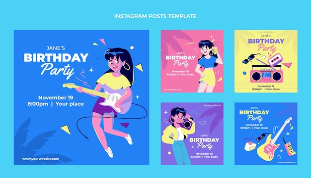 Flat design nostálgico aniversario ig post dos anos 90