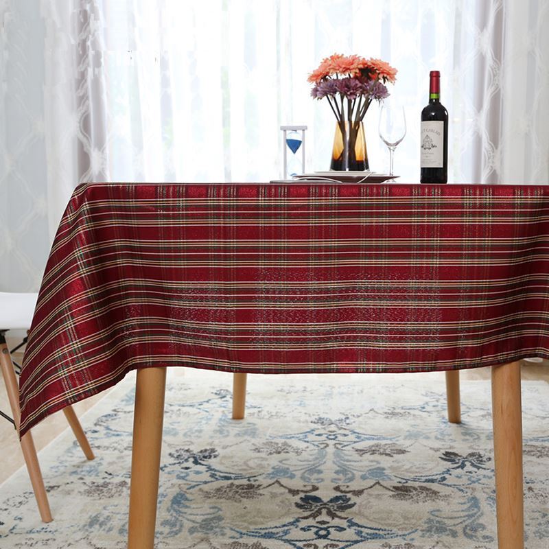 Festive New Year Plaid Western Tablecloth Tea Table Cloth Red Warm Gold ...