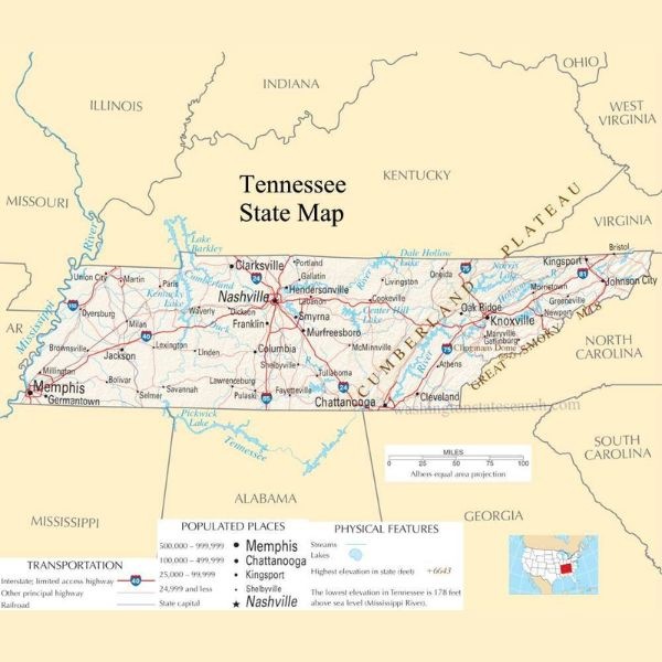 Tennessee Map: Official Image, Population and Other Important Details