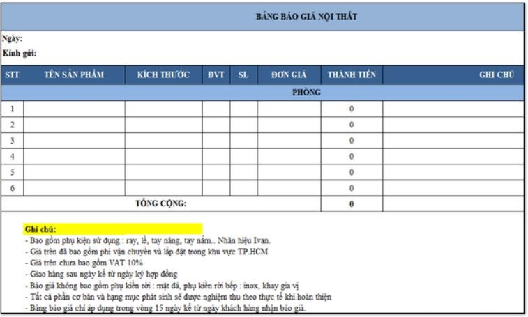 Tải mẫu bảng báo giá sản phẩm, dịch vụ đẹp gửi khách hàng bản Word