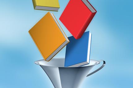 Bildungsgerechtigkeit: books falling into a silver Funnel