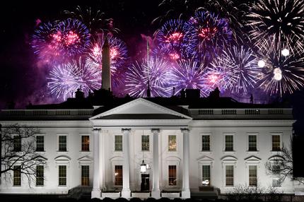 Inauguration: Fireworks are seen above the White House at the end of the Inauguration day for US President Joe Biden in Washington, DC, on January 20, 2021. (Photo by Patrick T. FALLON / AFP) (Photo by PATRICK T. FALLON/AFP via Getty Images)