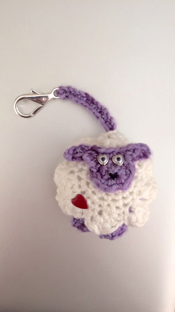 Cute white & purple crochet sheep keychain by KeyKandi on Etsy