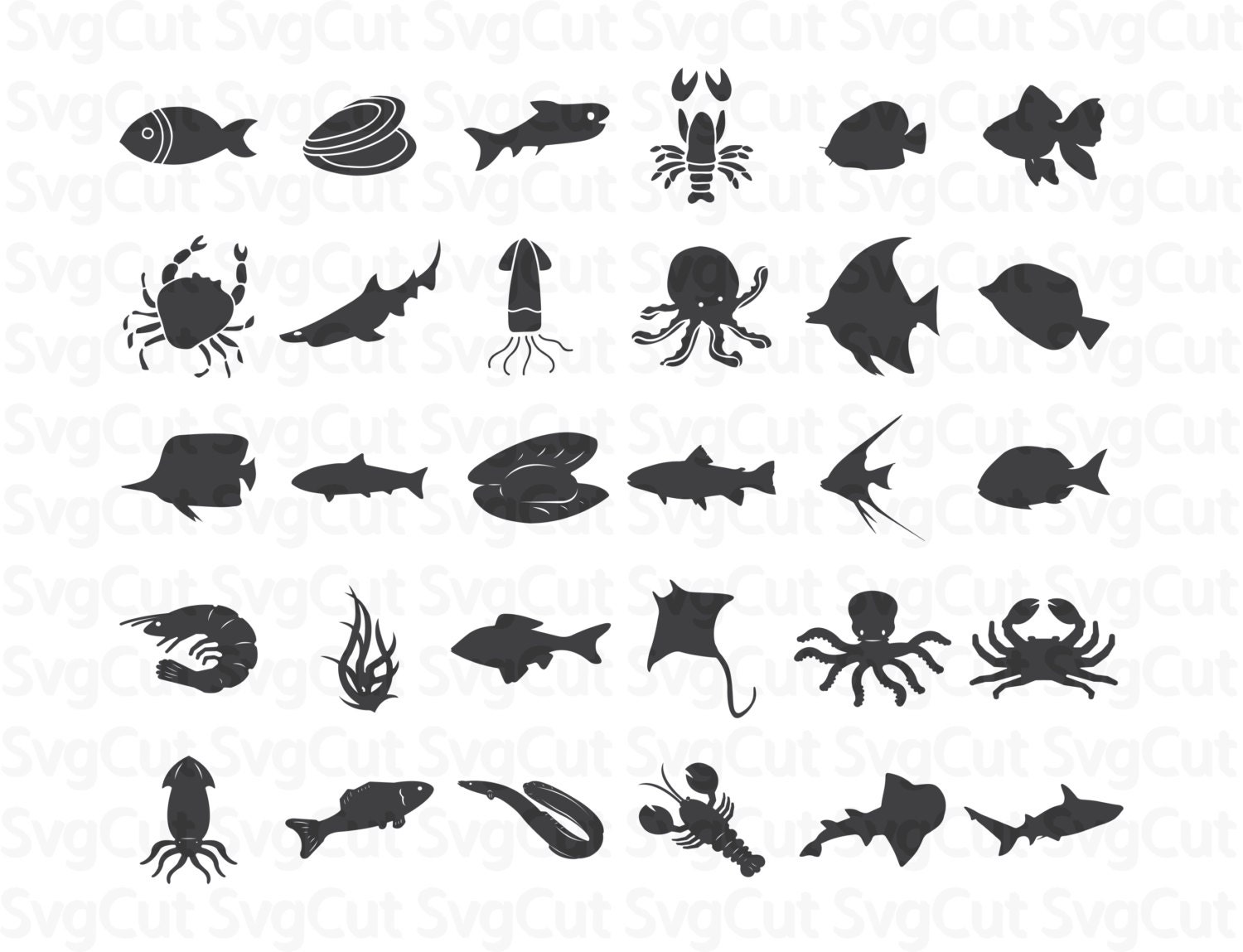 Download Fish SVG Monogram Nautical animals collection Marine