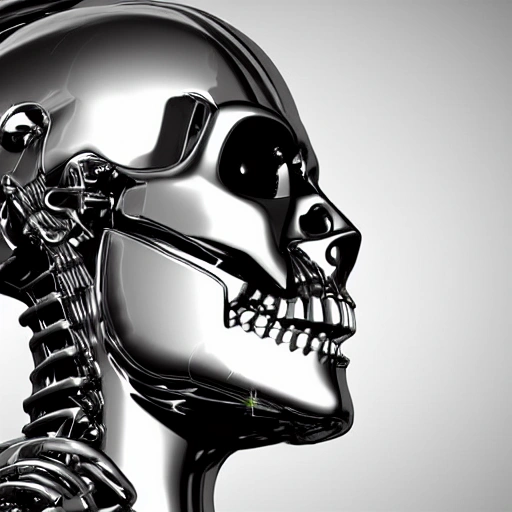 girl terminator cyber 3D face 4k skull metalic