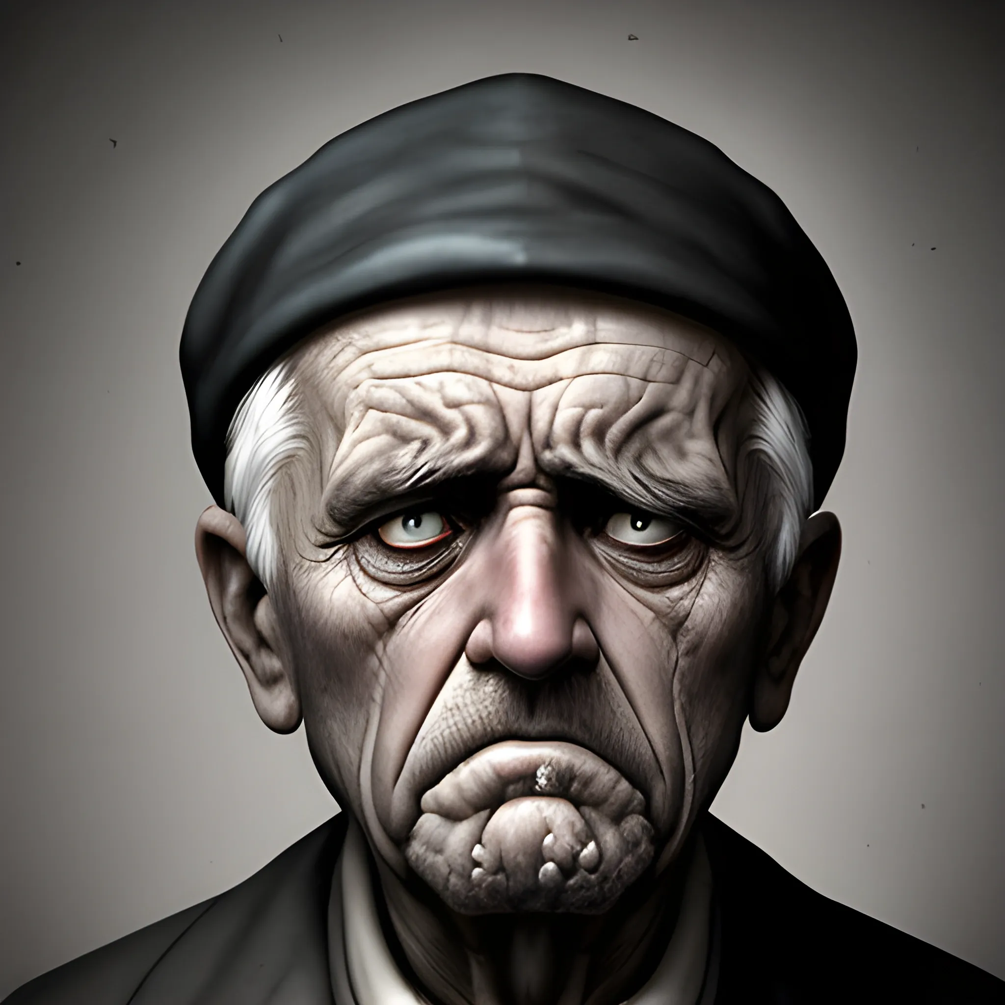 a sad old man face darknees