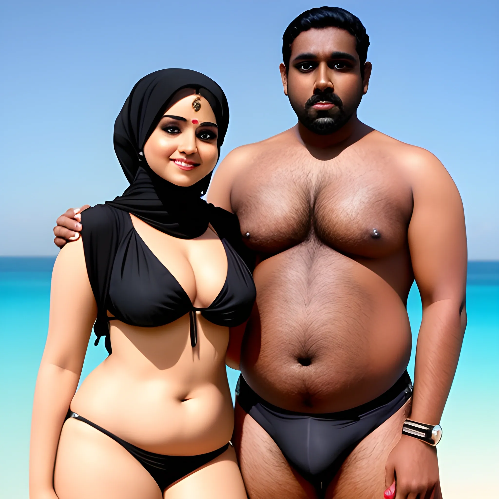 sexy  hijab babe chubby with bikini and black hindu male