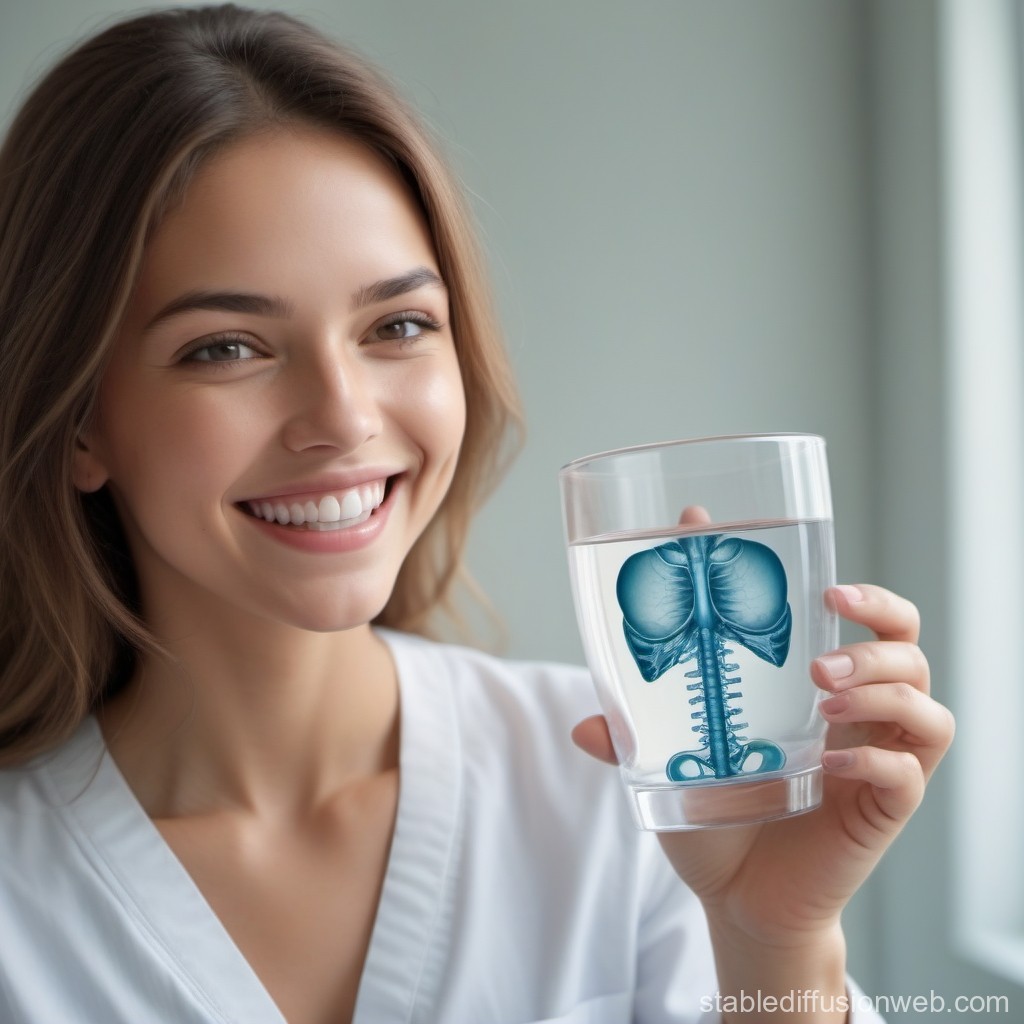 Woman Holding Water Glass with Female Pelvis Diagram | Stable Diffusion ...