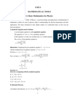 Unit I Mathematical Tools 1.1 Basic Mathematics For Physics: I. Quadratic Equation and Its Solution