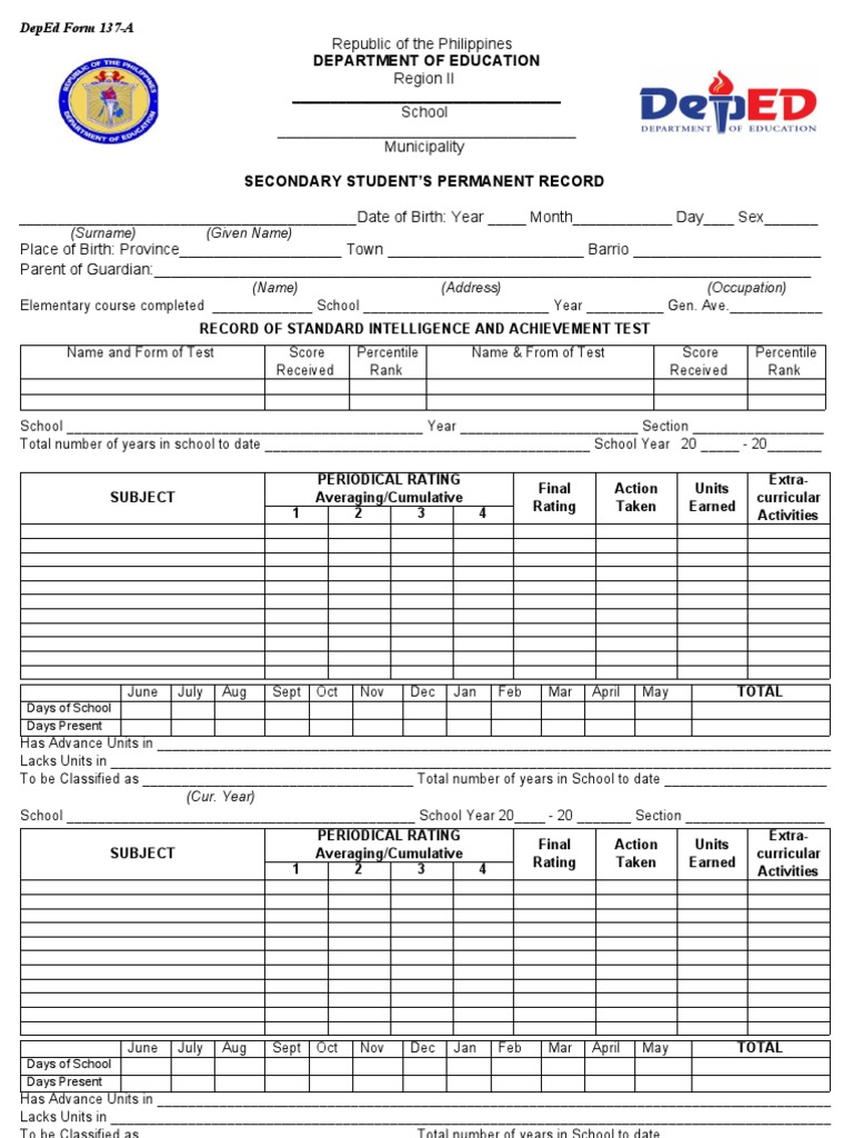 Deped Form 137 E Blankl Philippines Learning - Gambaran