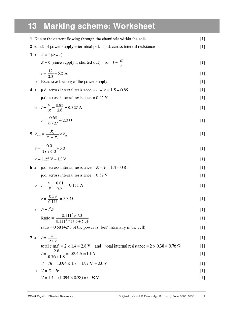 Ch 13 Resistance Worksheet Answers | Electrical Resistance And