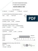 Due Date: March 1 2018: Christ Church Foundation School 3 Form Physics Assignment