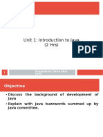 Unit 1: Introduction To Java (2 HRS)