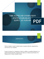 The Fatwa of Companion (Fatwa Sahabah or Qawl Al Sahabi)