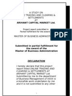 Online Trading and Clearing Settlements at Arihant Capital Market LTD Mba Project