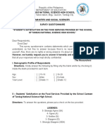 Survey Questionnaire "Student'S Satisfaction On The Food Servives Provided by The School of Tandag National Science High School"