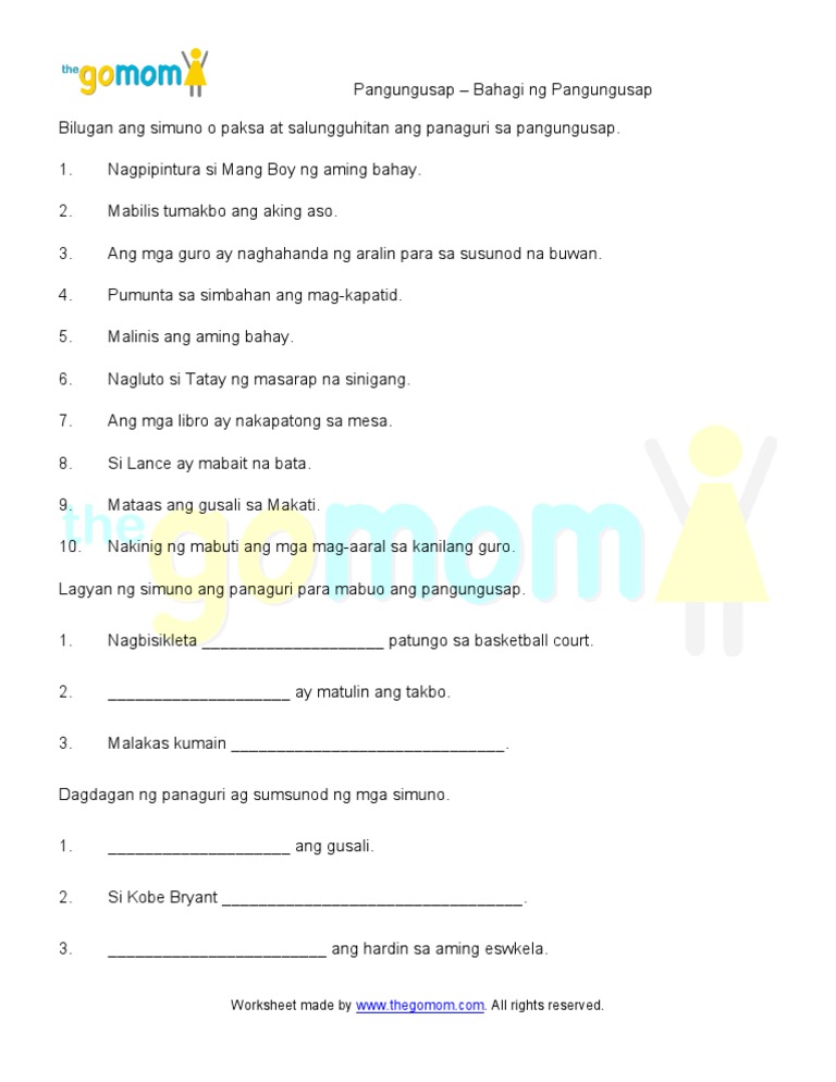 Pangngalan Worksheet Grade 3